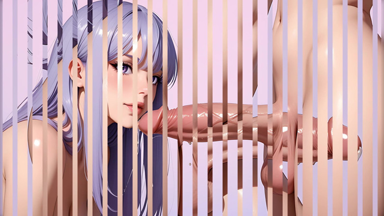 TransLure: ラグジュアリーヌードのフタミューズ、ライラック色の髪と巨大な滴るペニス