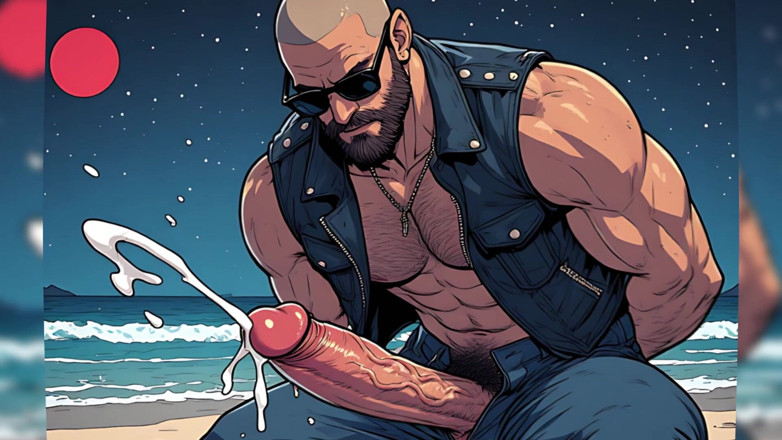 Erotic Man: Sexy motorkář muži vytáhl ptáky (ai)