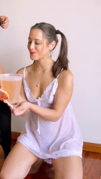 Our Stepdaughter Takes 2 Liters of Pee with Her Girl's Paddle! Threesome, Submissive and Whore