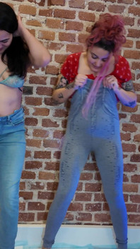 Rebeca Addams and Ana Spears Peeing on Jeans Show off