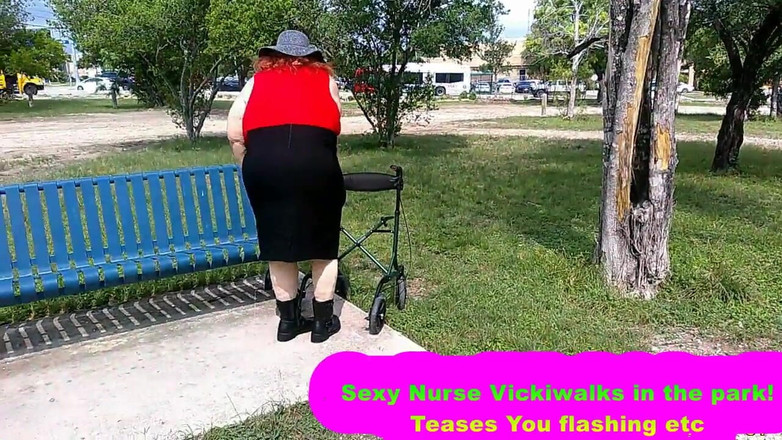 BBW nurse Vicki adventures with friends: Seksi hemşire Vicki parkta yürüyor teşhir ediyor ve seni azdırıyor