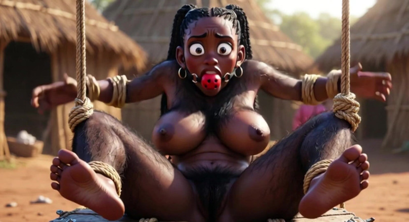 Anime Hentai: African Black Hairy Woman in Bondage - Waiting to Be Fucked...