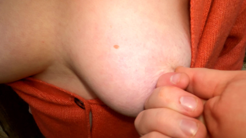 Bouncy Tits Action: Twisting and Hitting Nipples in Front of the Forest Hut