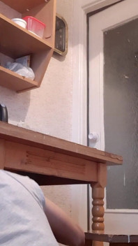 While Our Housekeeper Was Washing Dishes, My Girlfriend Was Riskily Licking Pussy Under the Table