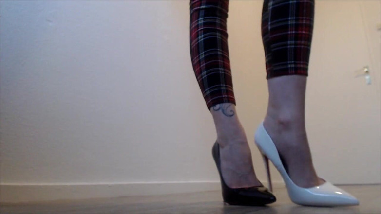 Inkeddutch: Black&amp;white Louboutins highly arched feet JOI