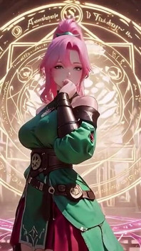 Deep Squat Teasing Under the Giant Magic Array, Green Battle Gear Stretched Tight.