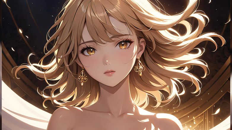 LustRender: Golden Breeze: uma linda jovem em um brilho sonhador