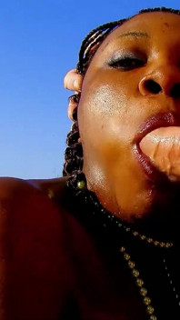 Ebony teen Nancy fucked by strangers on vacation on the beach
