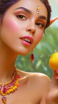 美丽的大胸裸体精灵女孩与 ackee
