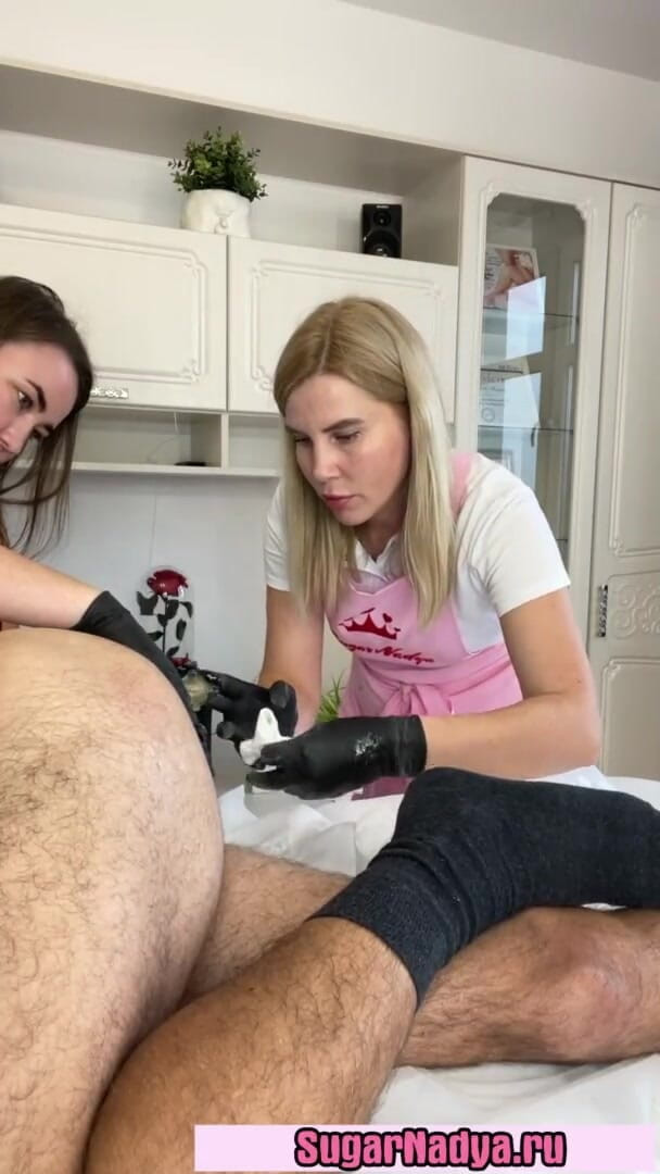 While Learning How to Depilate, a Man Powerfully Cummed Himself (Teacher Sugar Nadya)