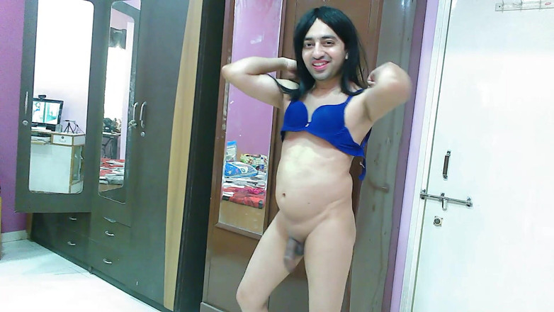 Cute & Nude Crossdresser: Hot sissy crossdresser femboy trying out her stepsis's lingerie.
