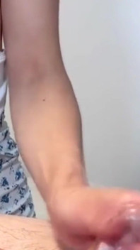Skinny Brunette with Small Tits Offered Him a Handjob