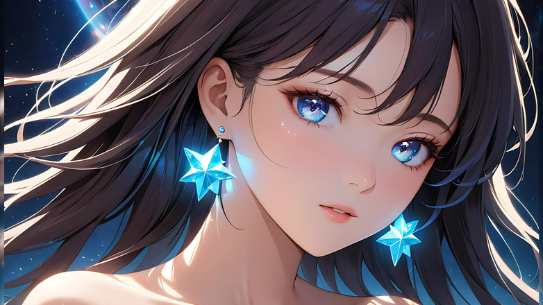 LustRender: Cosmic Serenity: seorang wanita muda yang cantik dengan Stardust pada...