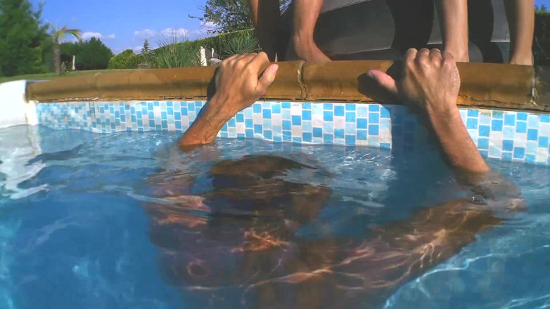 Foot Girls: Pool teens waterboarding foot domination fun!