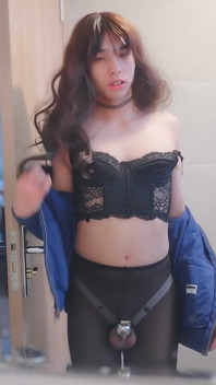 Asian Sissy Deepthroat in Chastity