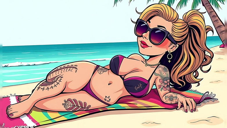 AI Porn: Ai tattoo-kunst kurvige bikini-frauen