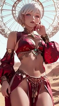 Desert Fantasy! लाल-सोने के महल में चांदी के बालों वाली संतों का निजी नृत्य, लाइट रिबन उसके चारों ओर लपेटना ।