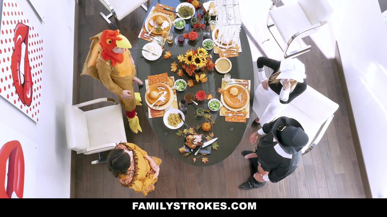 Family Strokes: Horny milf &amp; teen thanksgiving orgy with stepson &amp; stepdad