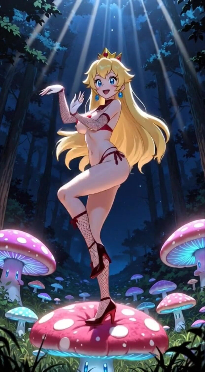 Hot girl dancing: 110. Księżniczka brzoskwinia tańczy w Magicznym Lesie (animacja ai)