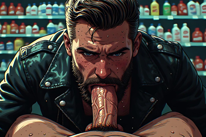 Erotic Man: Loja de conveniência chupando arte