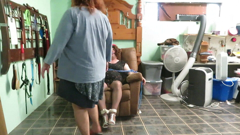 BBW nurse Vicki adventures with friends: Bound and sat on Damsel