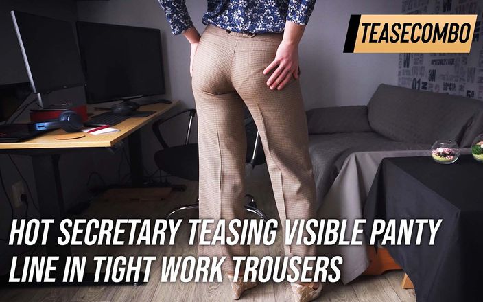 Teasecombo 4K: Heiße sekretärin neckt sichtbare höschen-linie in engen arbeitshosen