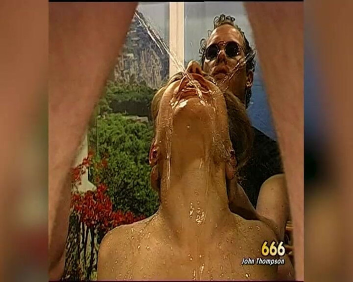GGG John Thompson OLD STYLE: Brunette Slut Gets Cum and Piss All Over Her Face