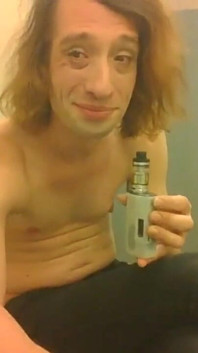 Topless Transgirl Trying Vape Tricks