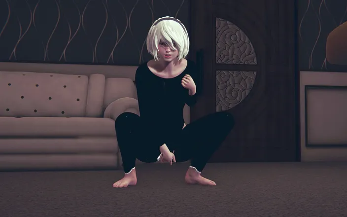 Waifu club 3D: 2B moans and masturbates her pussy