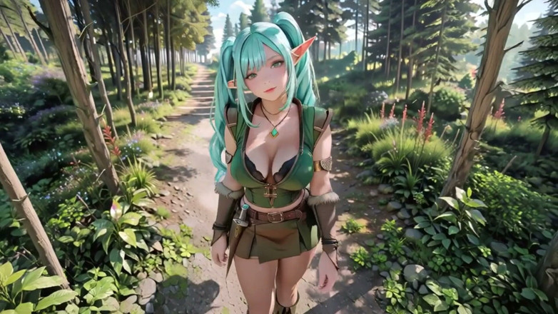 Seraphina Vale: Fantasi hutan! Blue Elf Kneeling, mengusik elf hijau, sun-dappled magic &amp;...