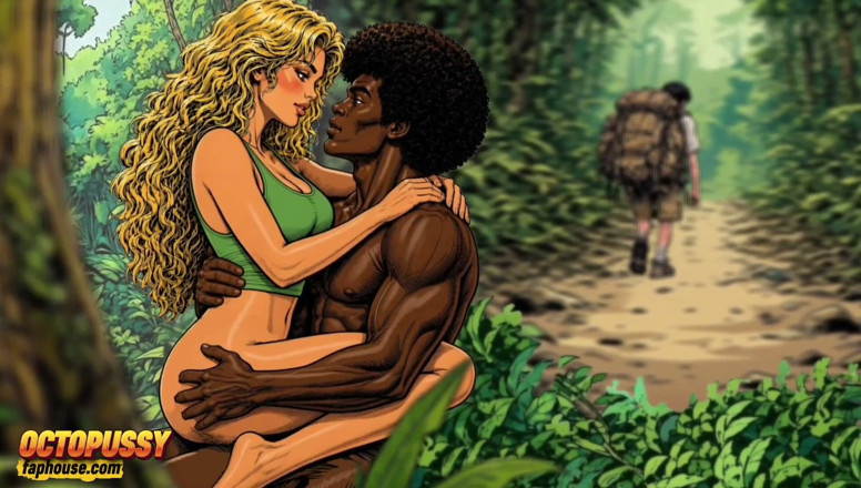 Octopussy Lovers Club: Jungle. Kocası ormanda iz ararken, zenci adam beyaz karısını sikiyor