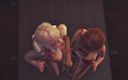 Waifu club 3D: Thổi kèn đôi từ các cô gái trong phòng tập thể...