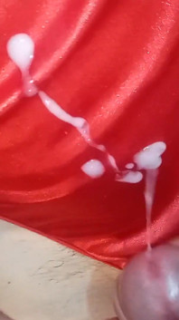 Sissy Leatransteen Masturbating and Cum in a Red Satin Body