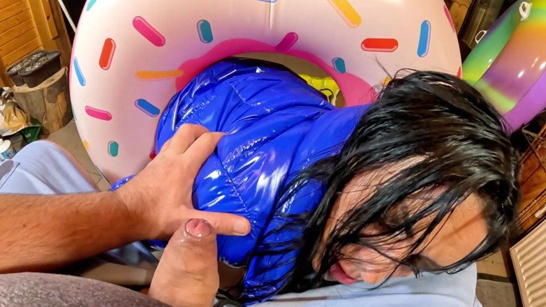 MilfyCalla: Dominant MILF in Shiny Leather Pants and Glossy Downjacket. Blowjob,...