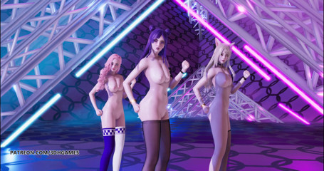 3D-Hentai Games: 두 번 - 전설 kda 섹시한 kpop 댄스의 획기적인 벌거 벗은 댄스 Ahri Kaisa Seraphine 리그