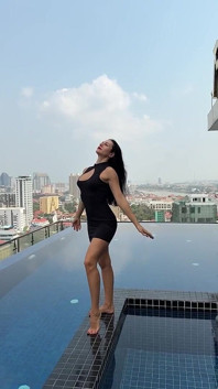 Mini Dress, Bare Legs, Roof Top Pool