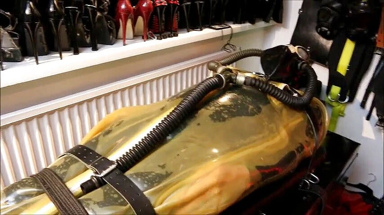 Rubber And Bondage Girl Kim: Teasing a impotent rubberslave