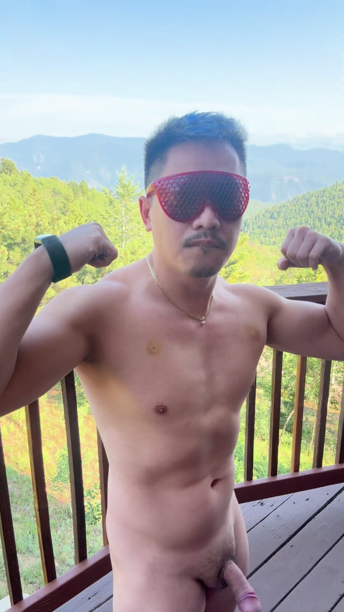 Barenakedmuscles: Mountain Top Tease: Muscular Asian Hunk's Solo Show