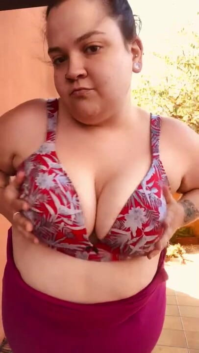 Big titty brunette: Big titty strip tease