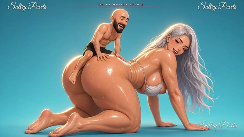 Sultry Pixels 3D: Anime giantess rambut perak di film fours pantat cowok mungil...