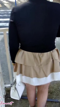 Outdoor Mini Skirt No Pantie with Anal Plug