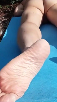Sexy Soles on Hot Boy's Feet for Foot Fetish of Naked Twink Humping on Mat Outdoor