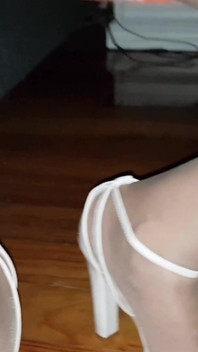 Dani_leg in Tan Pantyhose and White High Heels