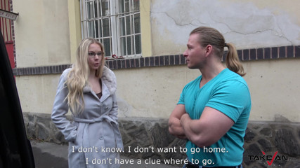 Take Van: Horny blonde with glasses looks like sex teacher on the...