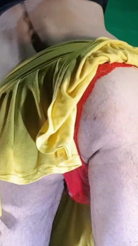 Red Lacy Panties Under Yellow Skirt