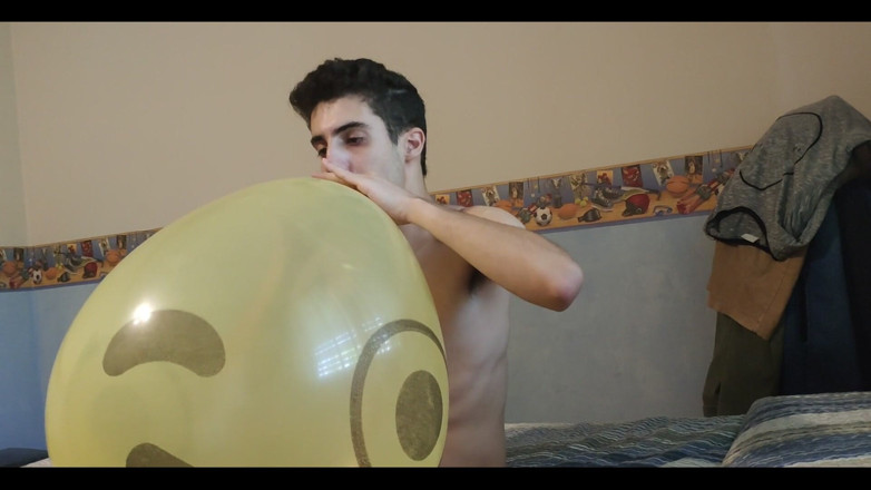 Floatie Boy: Blowing up a Huge Smiley Balloon While Jerking off