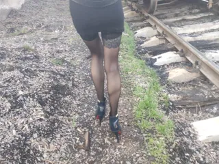 AnGelya G: Fucked Hottie in Stiletto Heels and in Stockings on Train