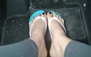 Nicoletta Embassi: Nicoletta's Adorable Little Feet in Flip-flops Press on the Pedals...