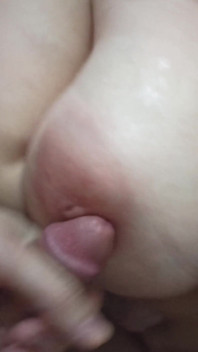 Fucked a sweet MILF in the bathroom and cum on her huge boobs
