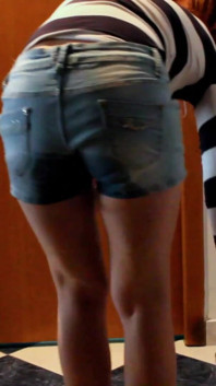 Skinny Redhead Cleaning Her Pipi Accident, She Just Wet Her Short Pants with Her Hot Pee